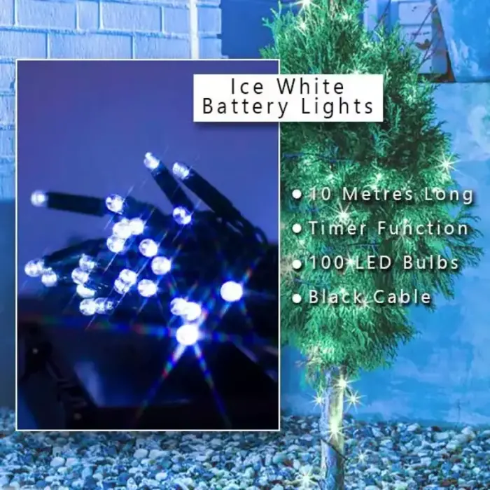 100 LED Ice White Battery Lights
