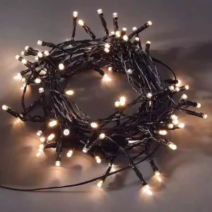 Warm white battery operated Christmas string lights in 10 metres length with 100 LED