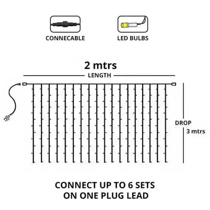 Connectable LED Curtain Lights 3M Dimensions