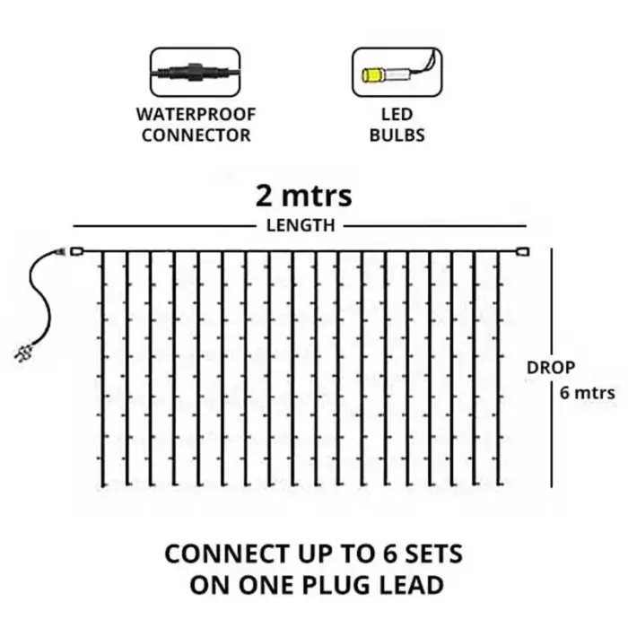 Connectable LED Curtain Lights 6M Dimensions