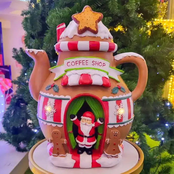 Santa Teapot Coffee Shop Christmas Table Top Decoration