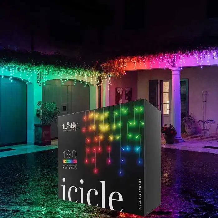 Twinkly 190 LED multicolour icicle Christmas lights for indoor and outdoor use