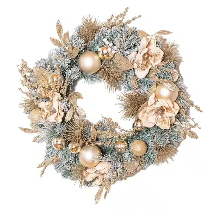 Frosted Champagne and Magnolia Christmas Wreath 75CM