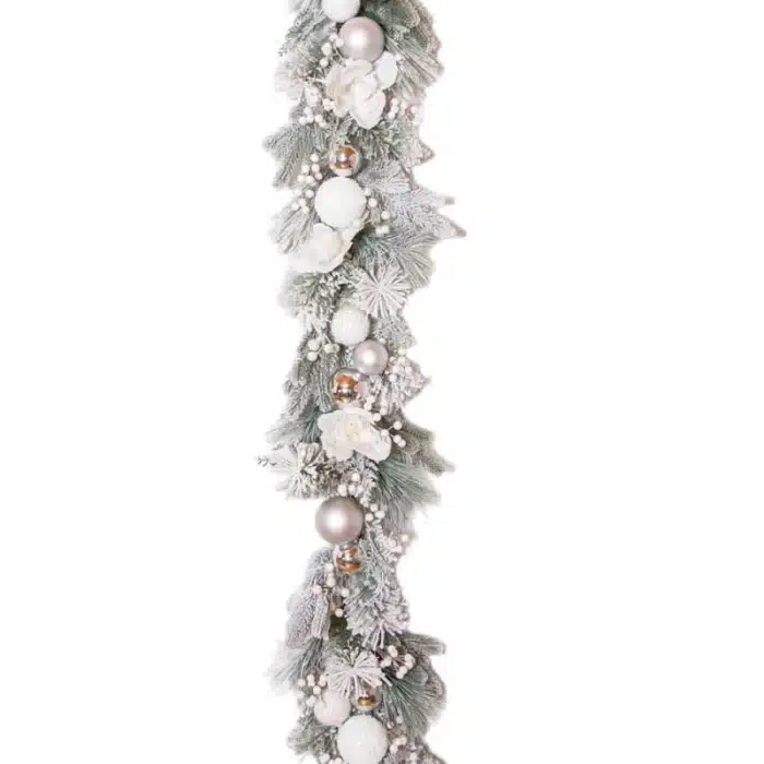 Mixed White Bauble Frosted Christmas Garland