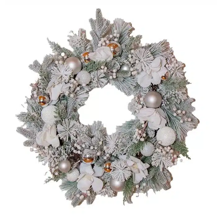 Pre Decorated Mixed White Christmas Wreath 75CM