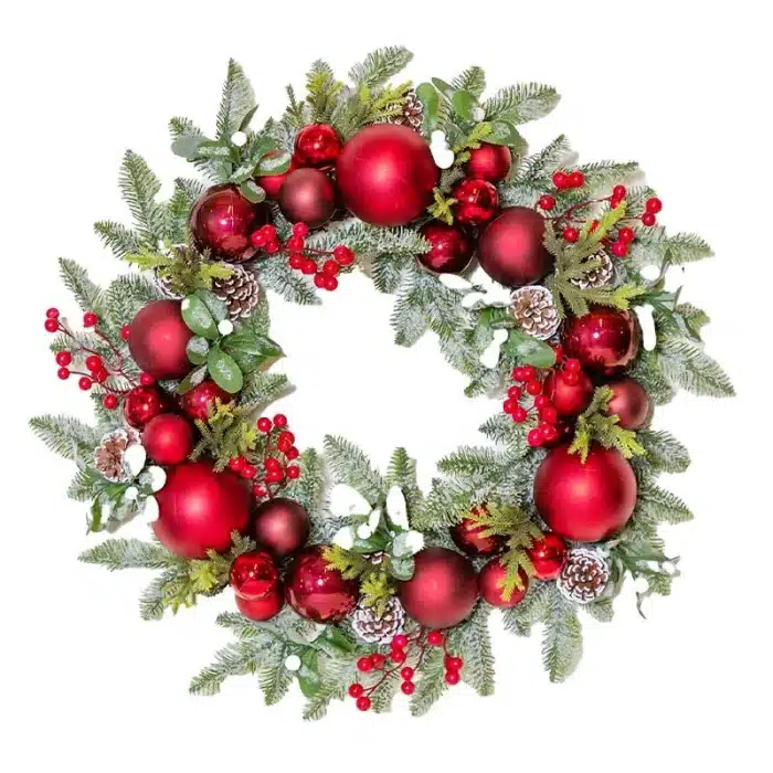 Red Baubles Christmas Wreath 61CM