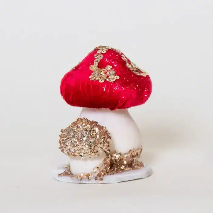 Small Red and Gold Mushroom Christmas Tabletop Decoration