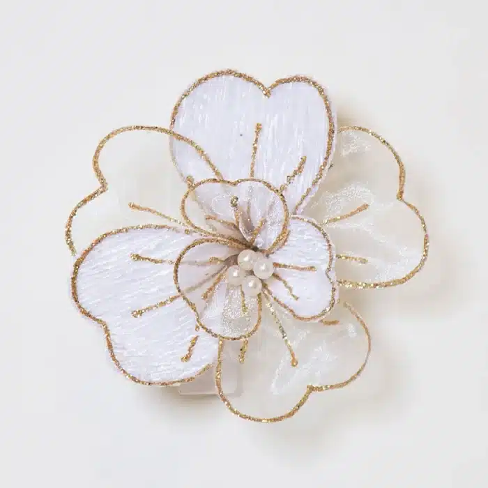 White Magnolia With Gold Glitter Christmas Tree Decoration