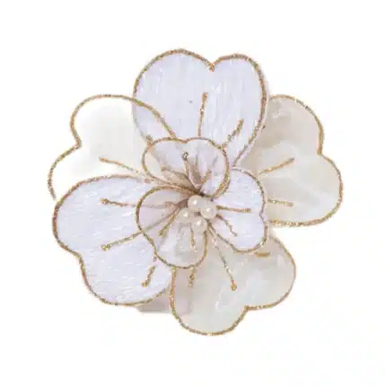 White Magnolia With Gold Glitter Christmas Tree Decoration