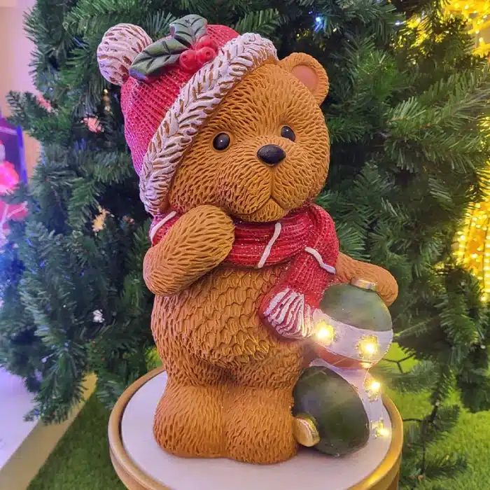 Standing Teddy Bear With Baubles Christmas Table Top Decoration