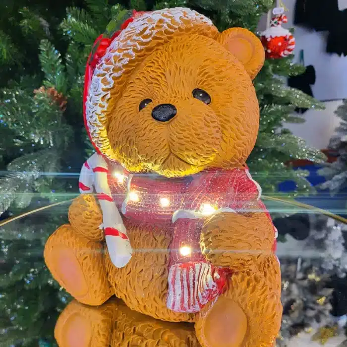 Teddy Bear With Candy Cane Christmas Table Decoration