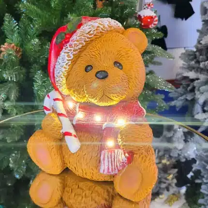 Teddy Bear With Candy Cane Christmas Table Decoration